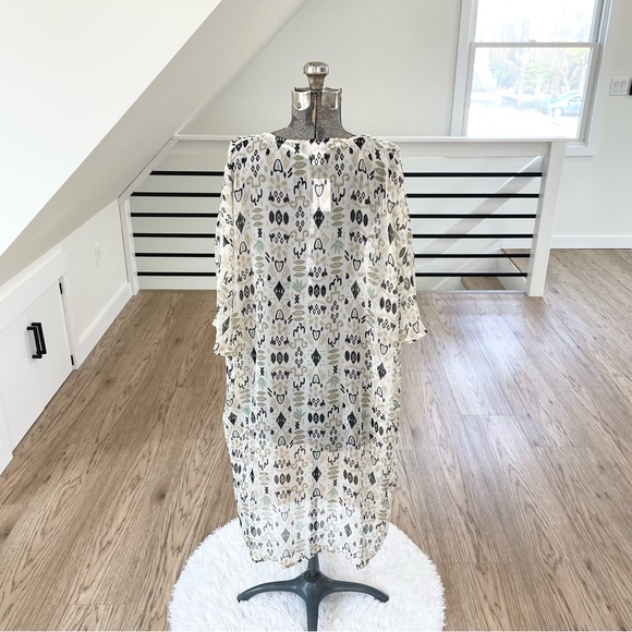 LD SALE ITEM: NWT tan black green sheer kimono beach cover-up bohemian tropical - Picture 6 of 9